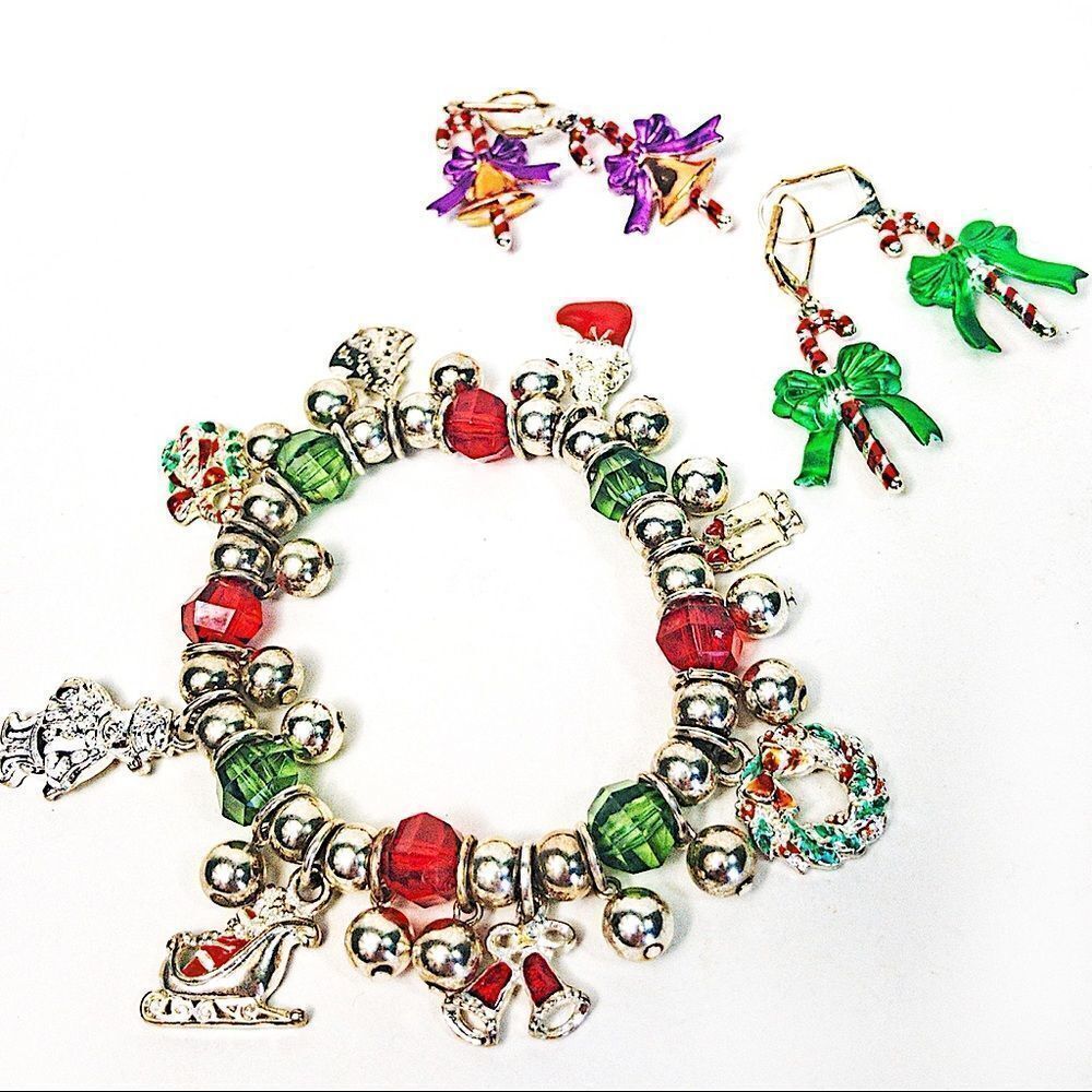 Christmas Charm Bundle: Bracelet & 2 Pairs Holiday Dangles
